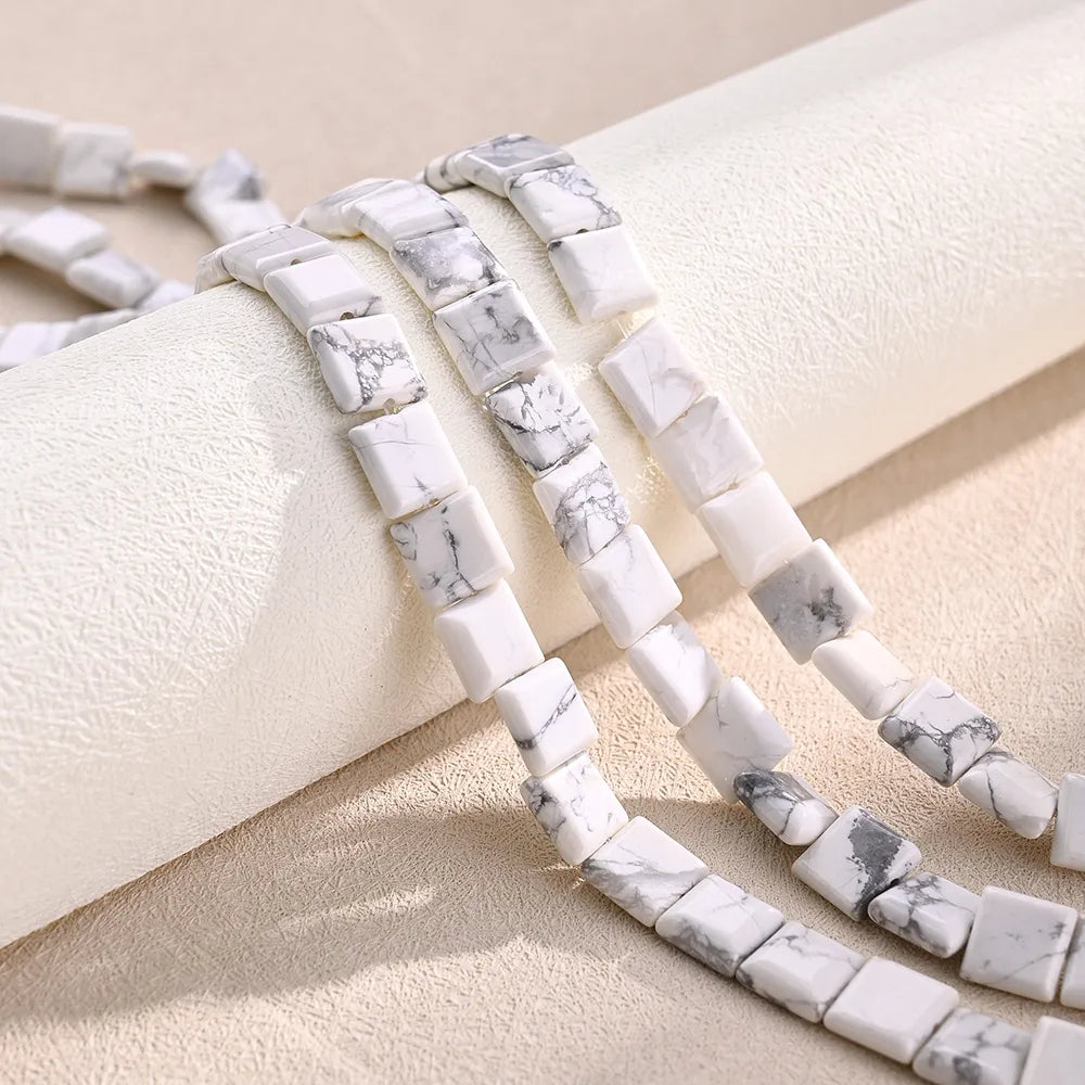 3 Strands/Package 10*10mm Hole 1~1.9mm Natural Stone Howlite Marble Square Polished Beads