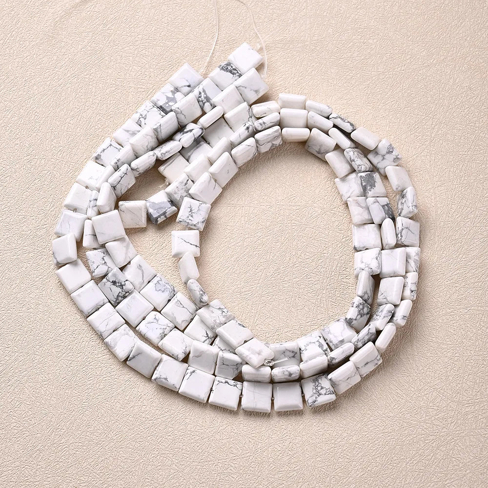 3 Strands/Package 10*10mm Hole 1~1.9mm Natural Stone Howlite Marble Square Polished Beads