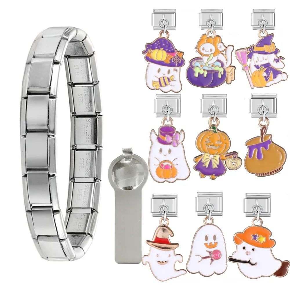 1 Set 10*9mm 304 Stainless Steel Pumpkin Ghost Italian Charms