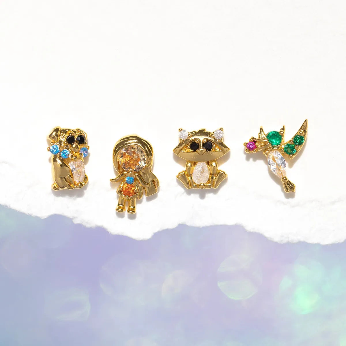 1 Set Artistic Animal Cartoon Brass Asymmetrical Plating Inlay Zircon 18k Gold Plated Ear Studs