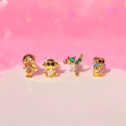 1 Set Artistic Animal Cartoon Brass Asymmetrical Plating Inlay Zircon 18k Gold Plated Ear Studs