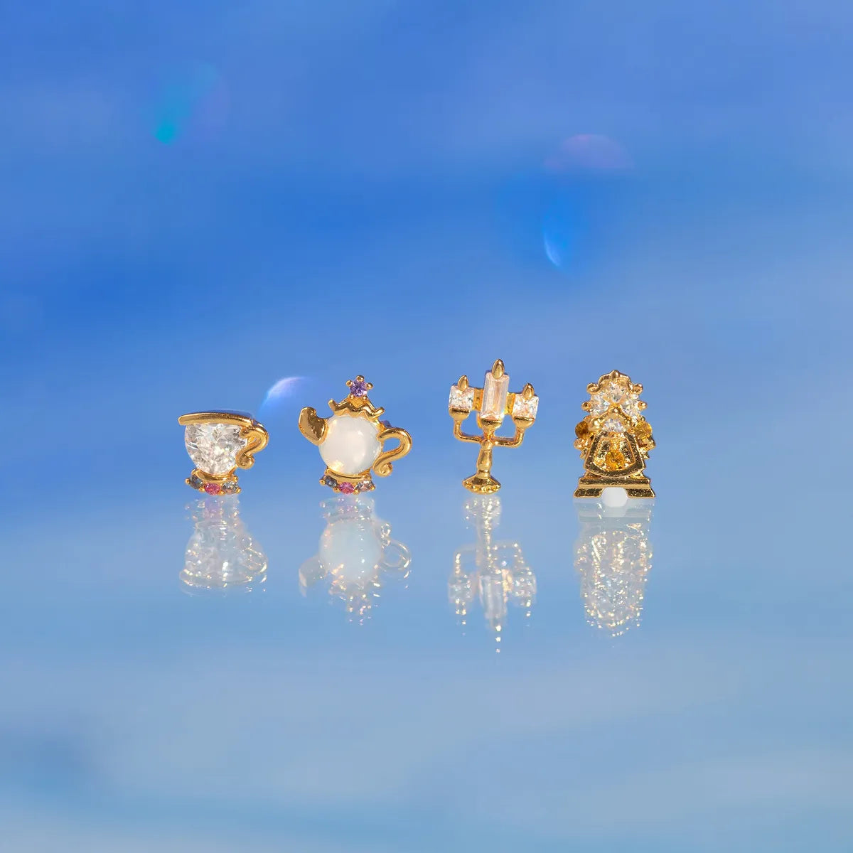 1 Set Artistic Cartoon Cup Brass Asymmetrical Plating Inlay Zircon 18k Gold Plated Ear Studs