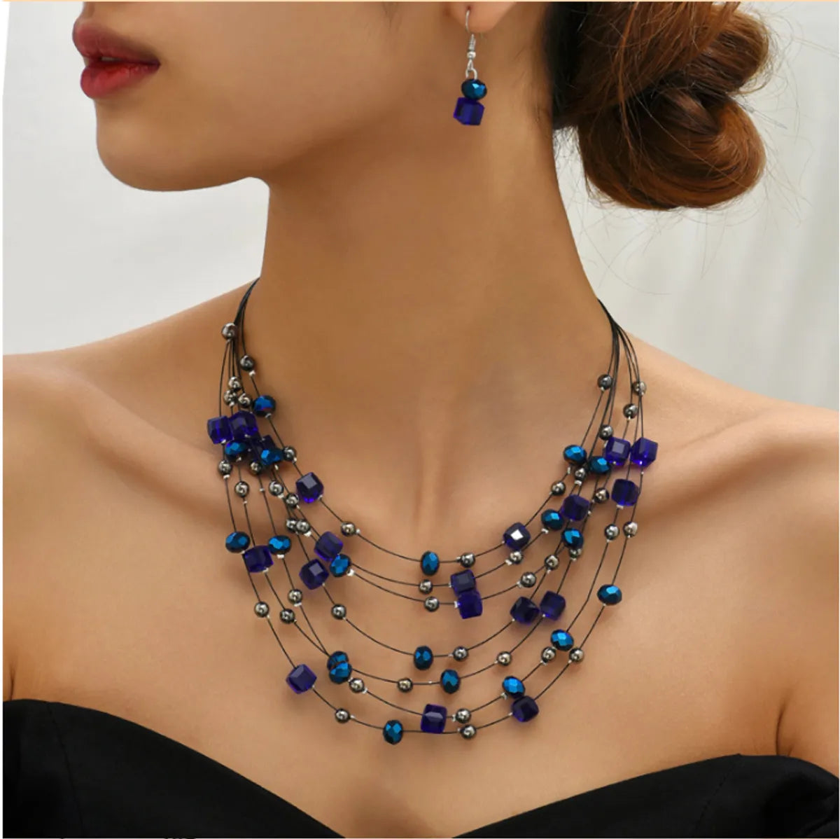 Artistic Round Square Alloy Glass Women's Earrings Necklace