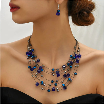 Artistic Round Square Alloy Glass Women's Earrings Necklace