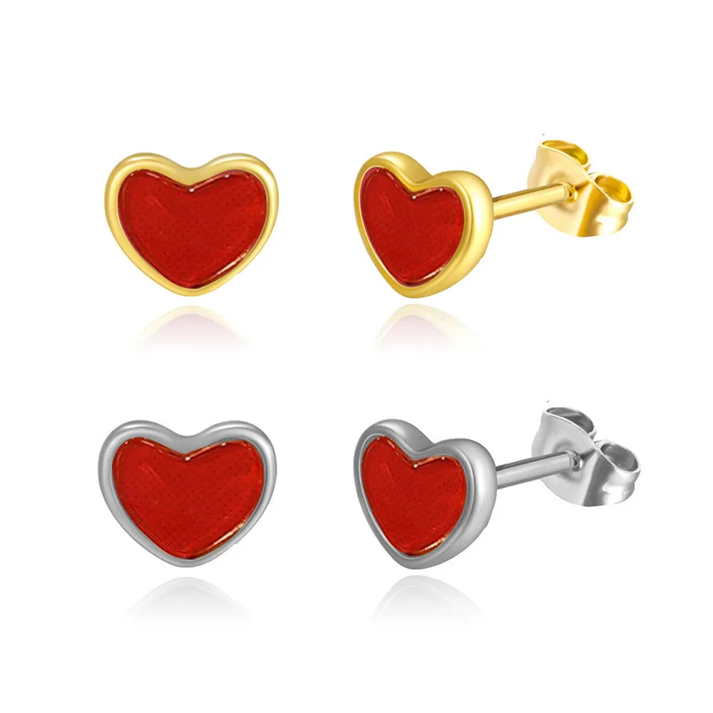 1 Set Basic Modern Style Classic Style Heart Shape Enamel 304 Stainless Steel Gold Plated Ear Studs