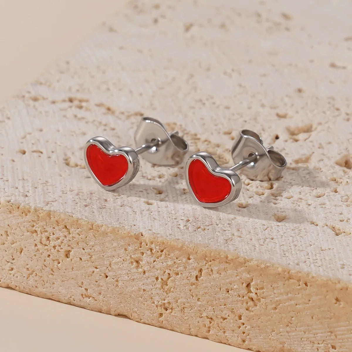 1 Set Basic Modern Style Classic Style Heart Shape Enamel 304 Stainless Steel Gold Plated Ear Studs