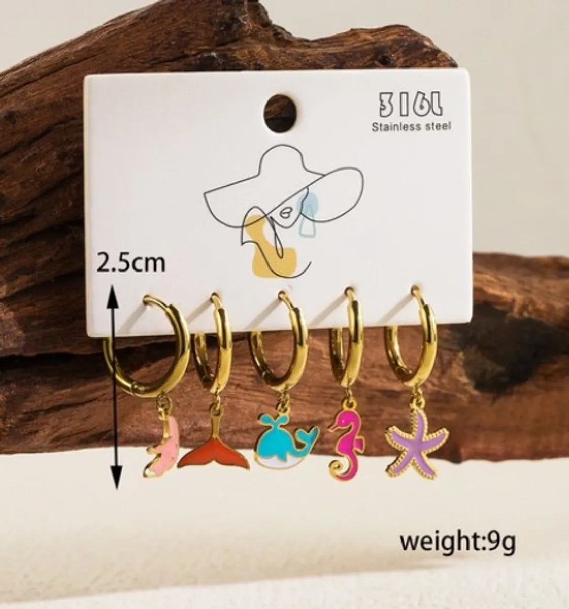 1 Set Beach Simple Style Ice Cream Dolphin Hippocampus Enamel Plating Stainless Steel 14k Gold Plated Drop Earrings