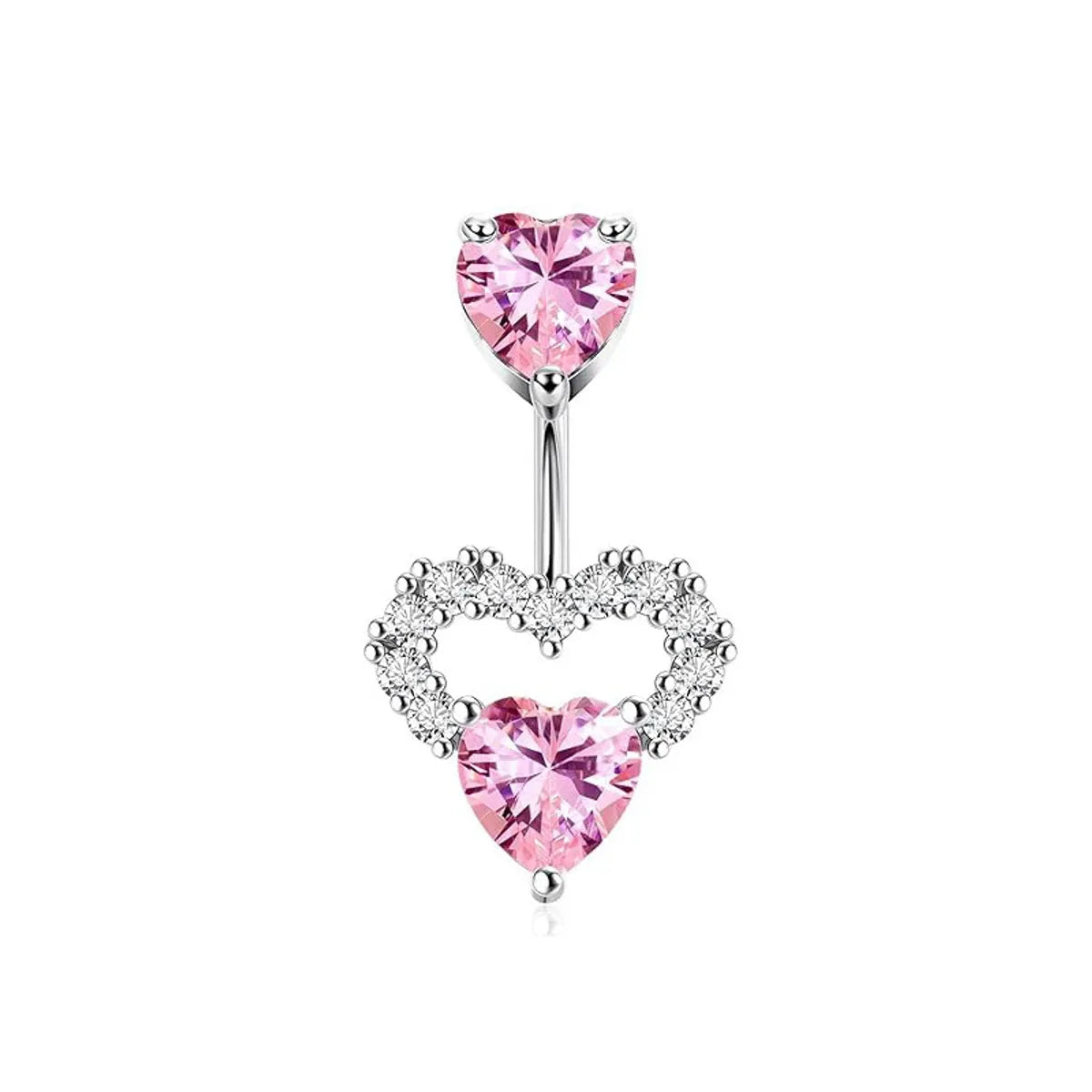 1 Set Belly Rings Simple Style Heart Shape 316 Stainless Steel  Inlay Rhinestones Belly Rings