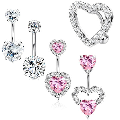 1 Set Belly Rings Simple Style Heart Shape 316 Stainless Steel  Inlay Rhinestones Belly Rings