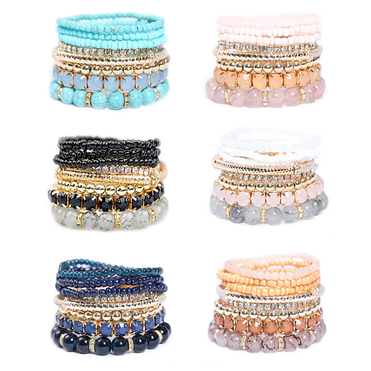 1 Set Bohemian Round Arylic Alloy Glass Beaded Plating Inlay Rhinestones Women's Bracelets