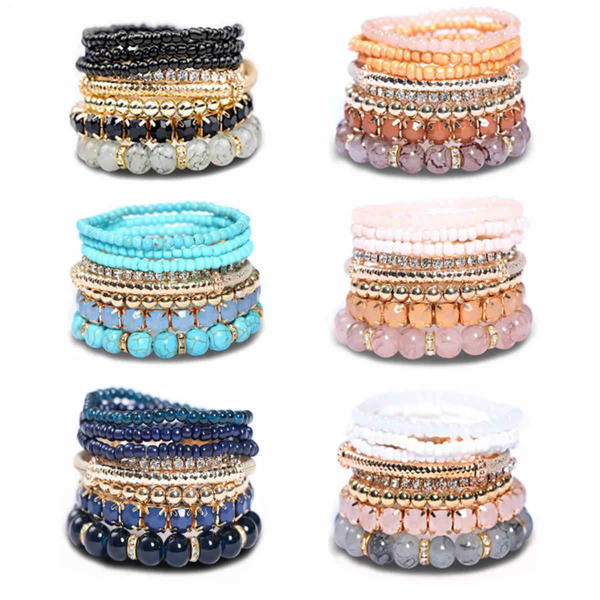 1 Set Bohemian Round Glass Glass Beaded Inlay Artificial Diamond Unisex Bracelets