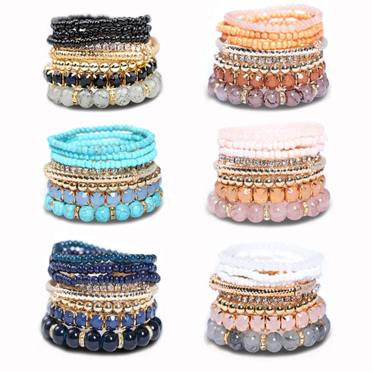 1 Set Bohemian Round Glass Glass Beaded Inlay Artificial Diamond Unisex Bracelets