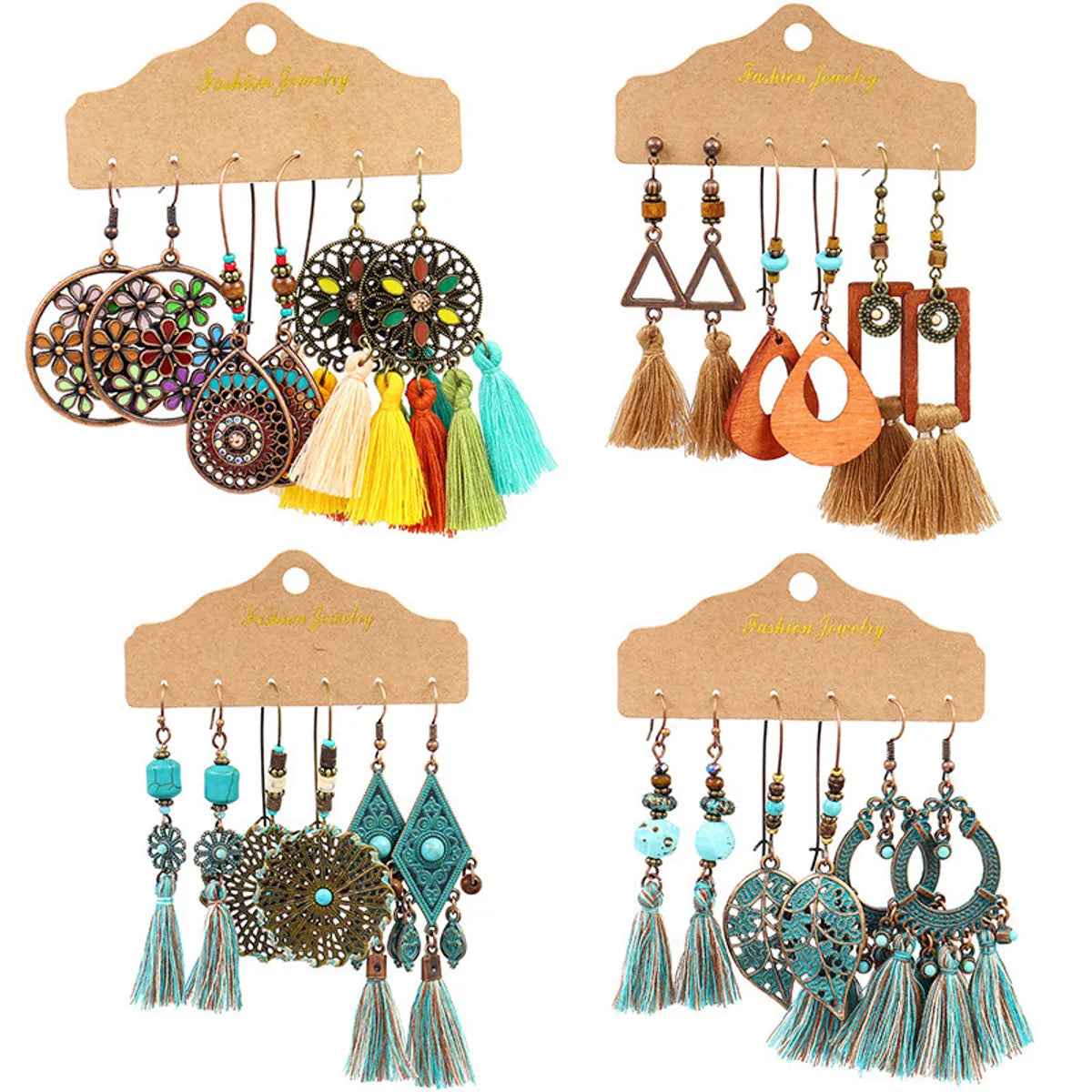 1 Set Bohemian Tassel Flower Plating Alloy Drop Earrings