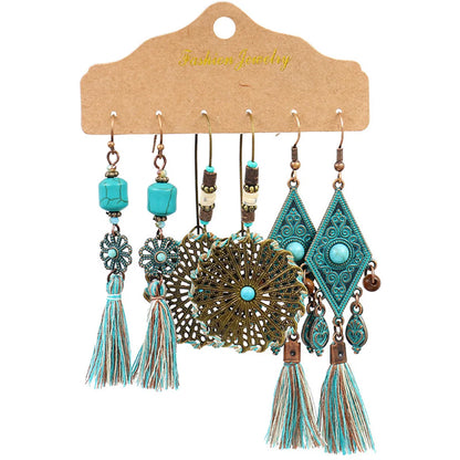 1 Set Bohemian Tassel Flower Plating Alloy Drop Earrings