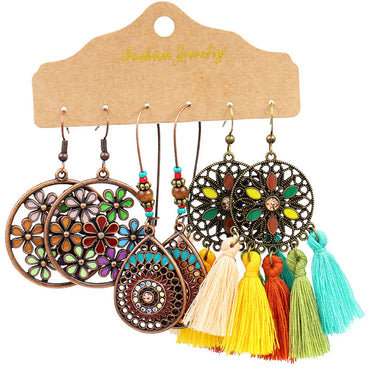 1 Set Bohemian Tassel Flower Plating Alloy Drop Earrings