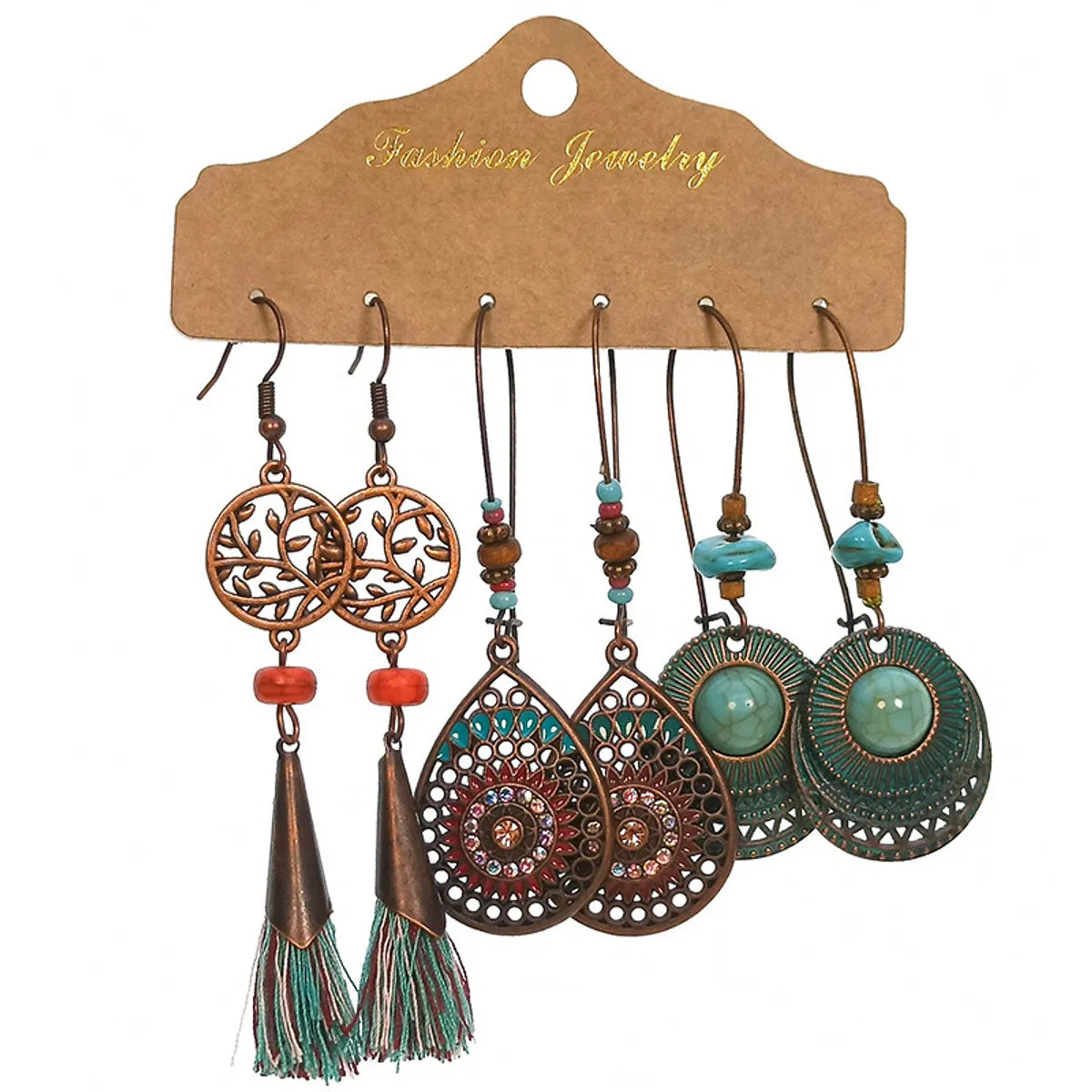 1 Set Bohemian Tassel Flower Plating Alloy Drop Earrings