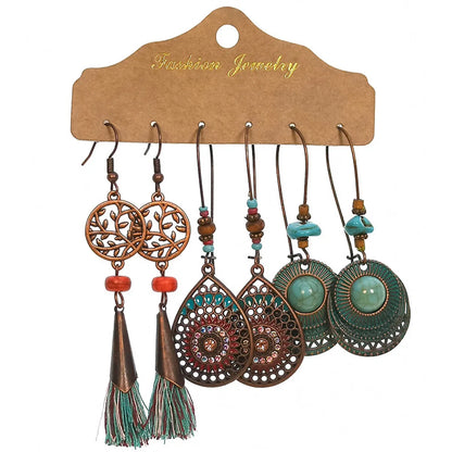 1 Set Bohemian Tassel Flower Plating Alloy Drop Earrings