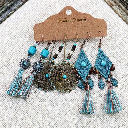 1 Set Bohemian Tassel Flower Plating Alloy Drop Earrings