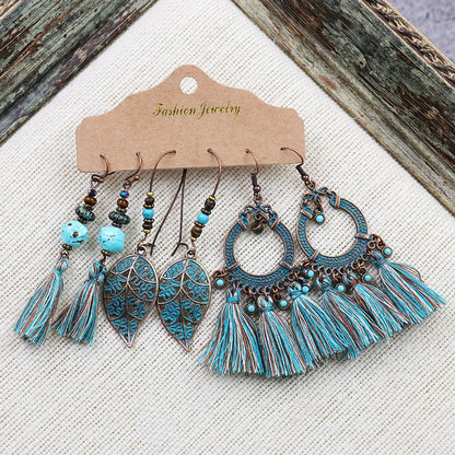 1 Set Bohemian Tassel Flower Plating Alloy Drop Earrings