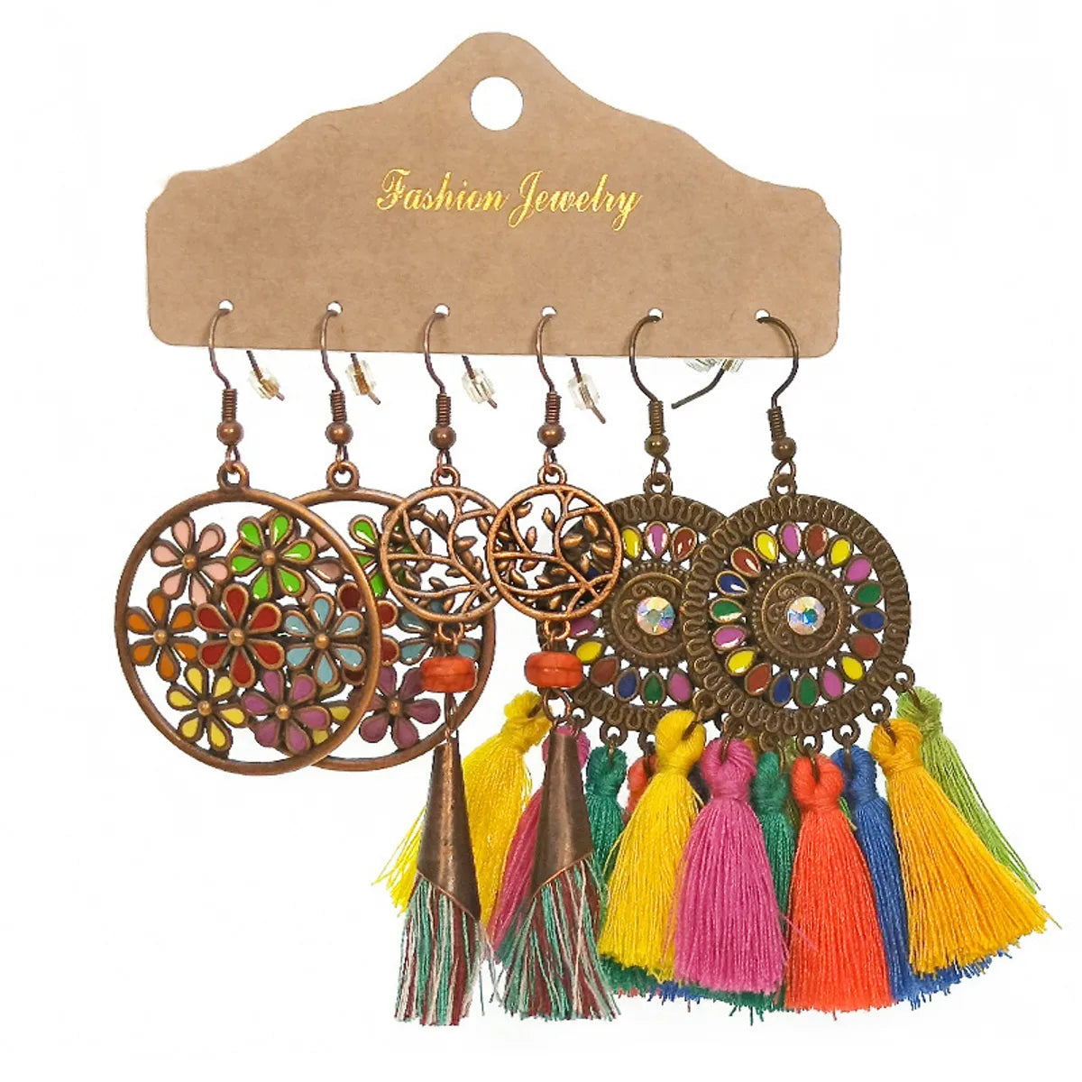 1 Set Bohemian Tassel Flower Plating Alloy Drop Earrings