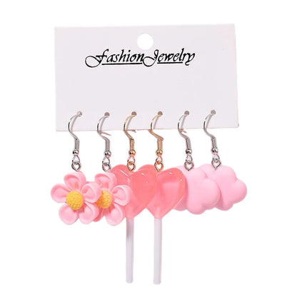 1 Set Cartoon Style Cute Cup Heart Shape Flower Arylic Resin Drop Earrings