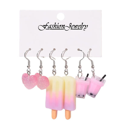 1 Set Cartoon Style Cute Cup Heart Shape Flower Arylic Resin Drop Earrings