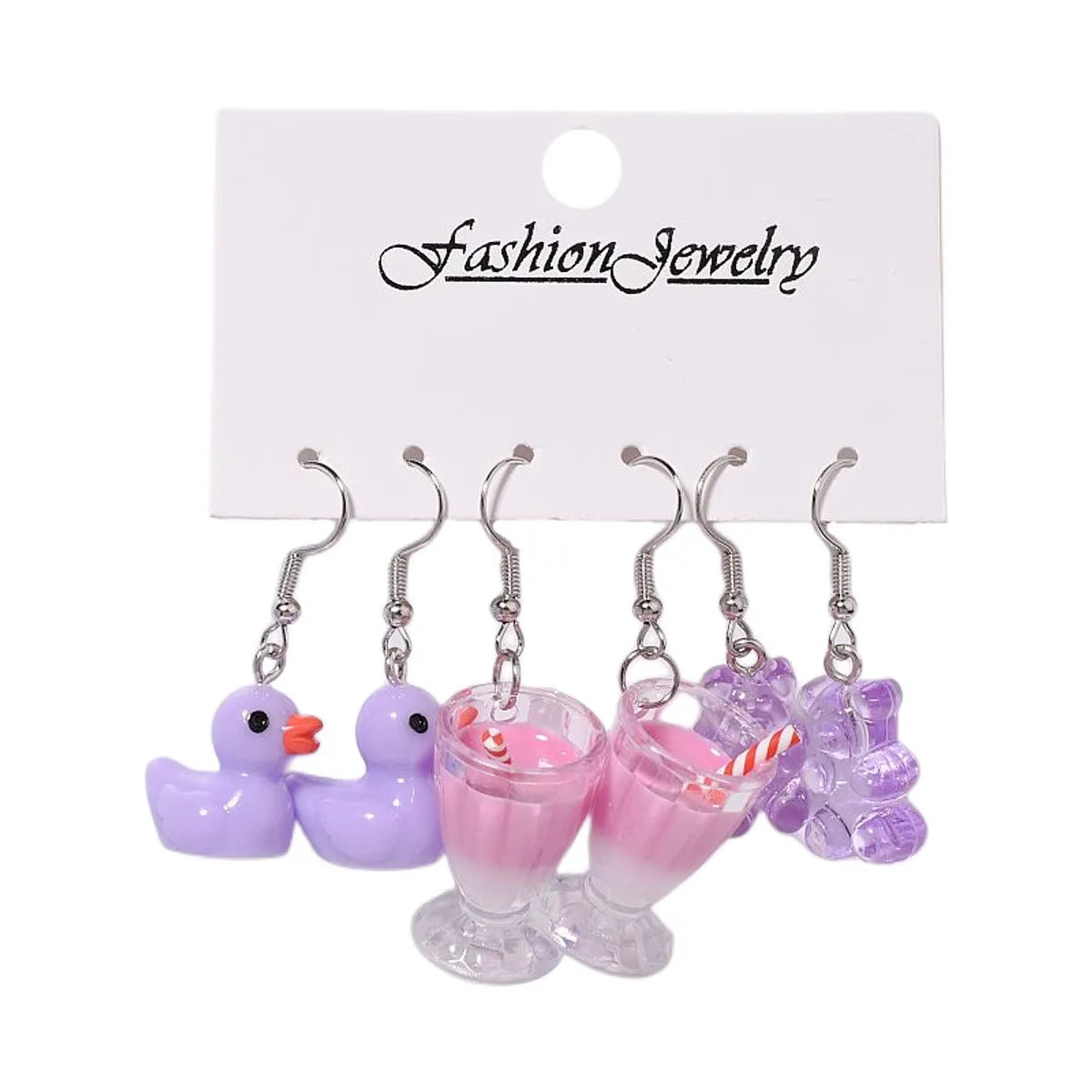 1 Set Cartoon Style Cute Cup Heart Shape Flower Arylic Resin Drop Earrings