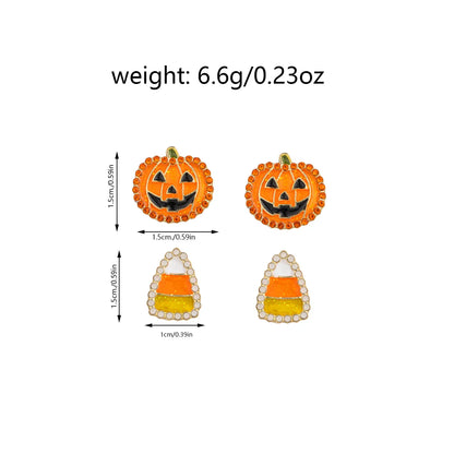 1 Set Cartoon Style Funny Pumpkin Bat Skull Alloy Ear Studs