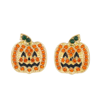 1 Set Cartoon Style Funny Pumpkin Bat Skull Alloy Ear Studs