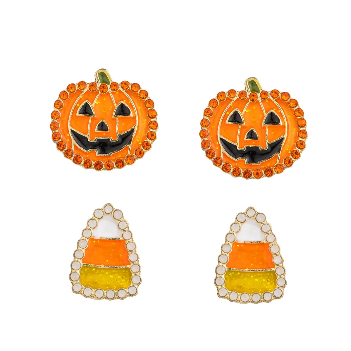 1 Set Cartoon Style Funny Pumpkin Bat Skull Alloy Ear Studs