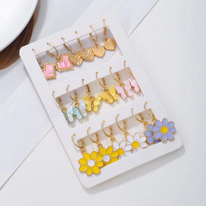 1 Set Cartoon Style Heart Shape Enamel Alloy Drop Earrings