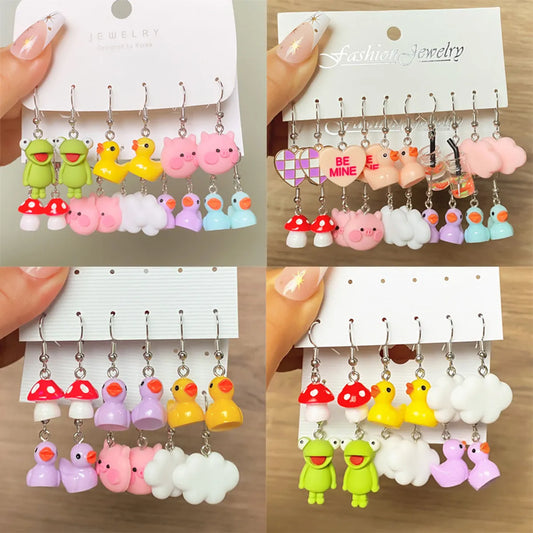 1 Set Cartoon Style Heart Shape Mushroom Duck Alloy Resin Patchwork Women's Drop Earrings