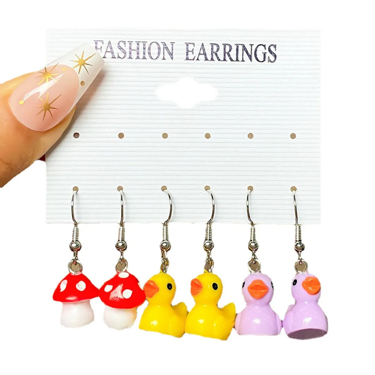 1 Set Cartoon Style Heart Shape Mushroom Duck Alloy Resin Patchwork Women's Drop Earrings