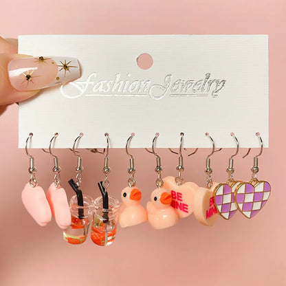 1 Set Cartoon Style Heart Shape Mushroom Duck Alloy Resin Patchwork Women's Drop Earrings