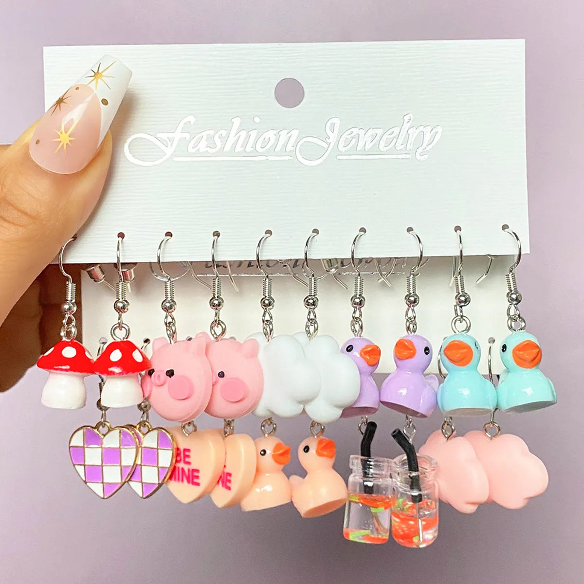 1 Set Cartoon Style Heart Shape Mushroom Duck Alloy Resin Patchwork Women's Drop Earrings