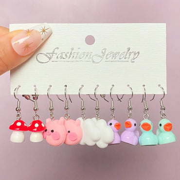 1 Set Cartoon Style Heart Shape Mushroom Duck Alloy Resin Patchwork Women's Drop Earrings