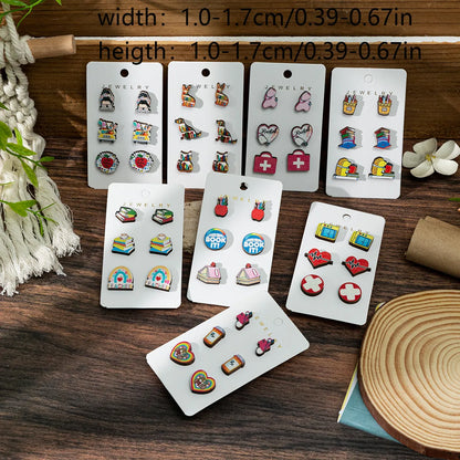 1 Set Cartoon Style Modern Style Book Electrocardiogram Apple Wood Ear Studs