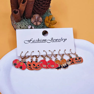 1 Set Cartoon Style Pumpkin Cat Ghost Enamel Alloy Ear Hook