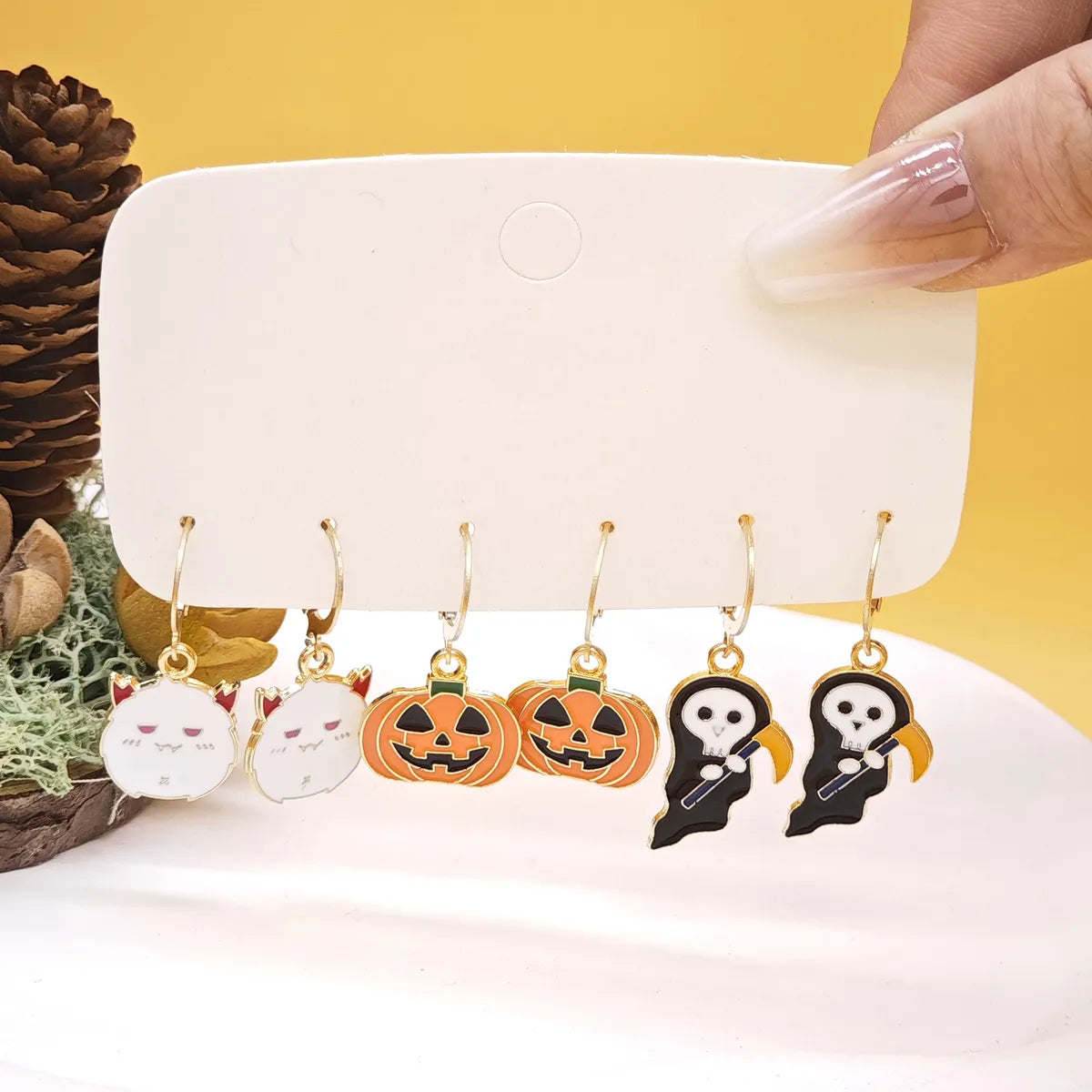 1 Set Cartoon Style Pumpkin Cat Ghost Enamel Alloy Ear Hook