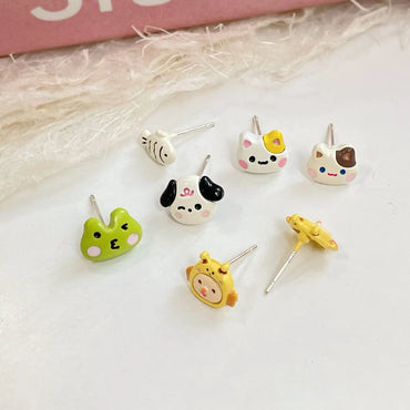 1 Set Cartoon Style Star Cat Fish Spray Paint Alloy Ear Studs