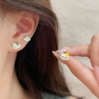 1 Set Cartoon Style Star Cat Fish Spray Paint Alloy Ear Studs