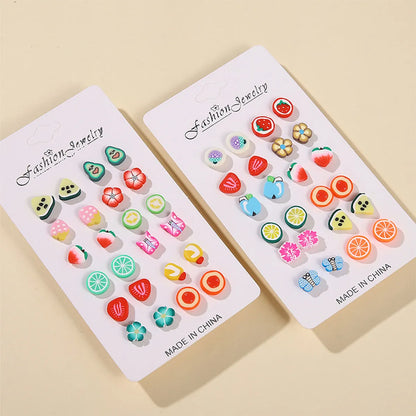 1 Set Casual Cute Simple Style Floral Strawberry Butterfly Plastic Resin Ear Studs