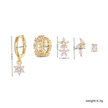 1 Set Casual Elegant Geometric Flower Petal Plating Inlay Brass Zircon 18k Gold Plated Silver Plated Earrings