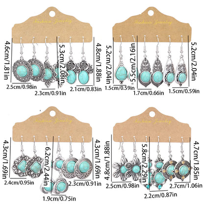 1 Set Casual Ethnic Style Geometric Inlay Alloy Turquoise Rhinestones Drop Earrings