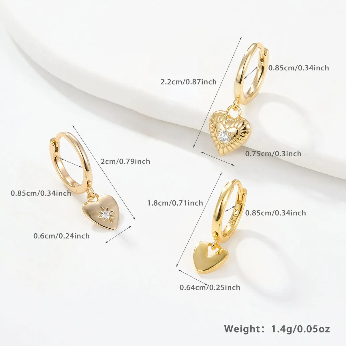 1 Set Casual Hawaiian Tropical Heart Shape Inlay Sterling Silver Zircon White Gold Plated Gold Plated Drop Earrings