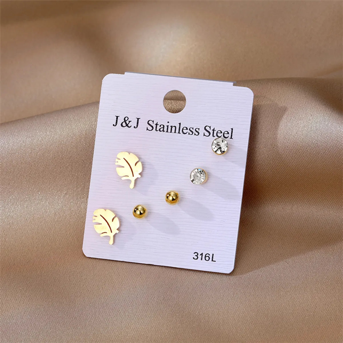 1 Set Casual Leaves Stainless Steel Plating Inlay Zircon Ear Studs