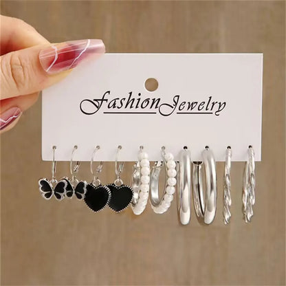 1 Set Casual Modern Style Heart Shape Butterfly Plating Inlay Alloy Pearl Hoop Earrings Drop Earrings