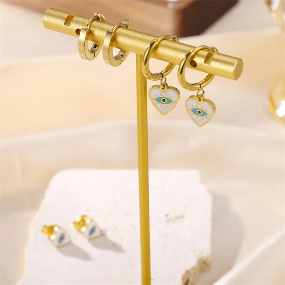 1 Set Casual Simple Style Devil's Eye Plating Stainless Steel 18k Gold Plated Earrings