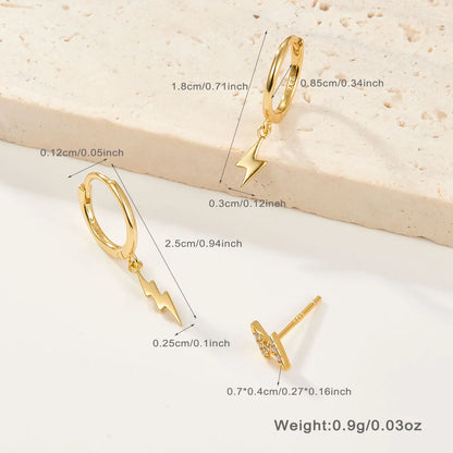 1 Set Casual Simple Style Lightning Asymmetrical Inlay Sterling Silver Zircon White Gold Plated Gold Plated Drop Earrings Ear Studs