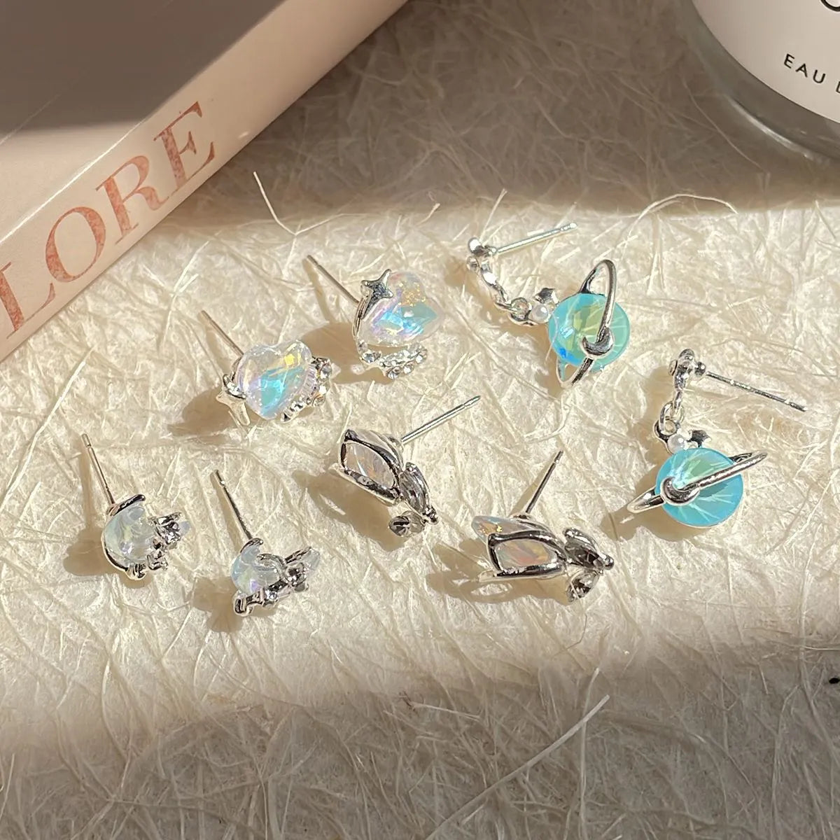 1 Set Casual Simple Style Star Moon Plating Alloy Resin Ear Studs